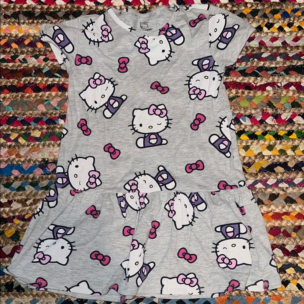 Hello Kitty Girls' Grey Pink Bow Dress girls size 6/6X
